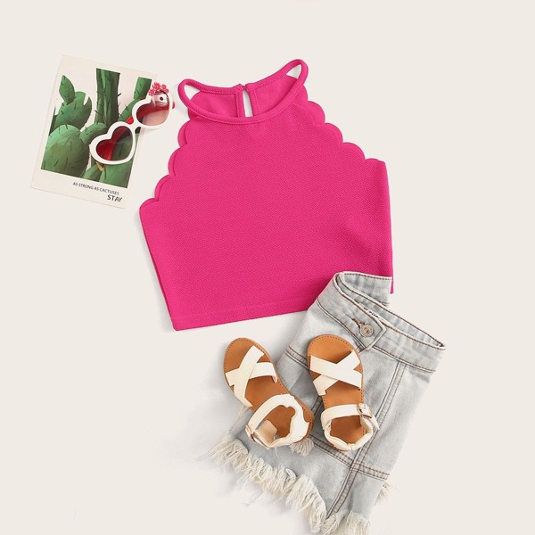 

Girls Keyhole Back Scallop Trim Halter Top