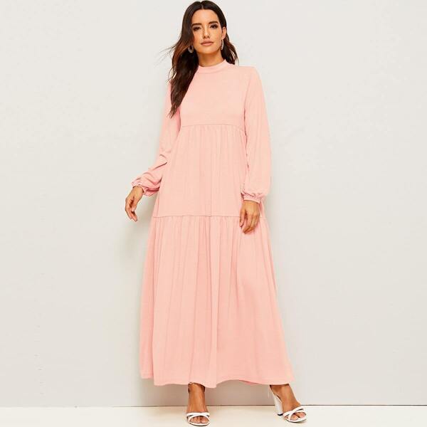 

Mock-neck High Waist Tent Dress, Pink pastel