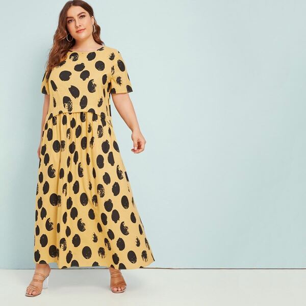 

Plus Ruched Back Smock Flare Dress, Yellow