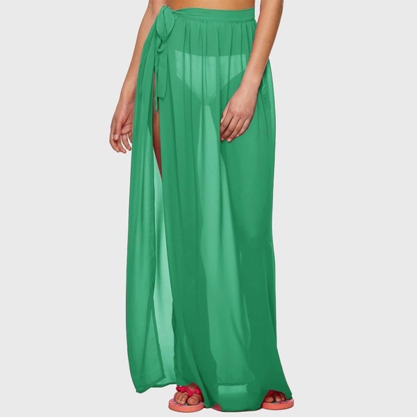 

Tie Side Sheer Cover Up Skirt Without Panty, Green