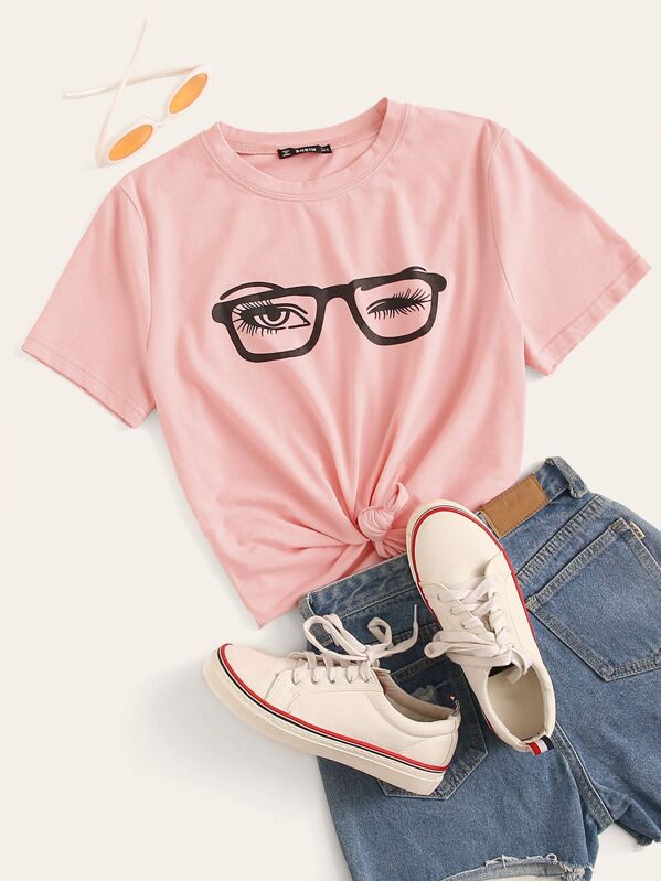 

Eye Print Short Sleeve Tee, Pink