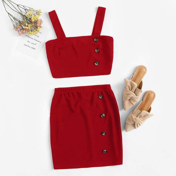 

Buttoned Tank Top & Skirt Set