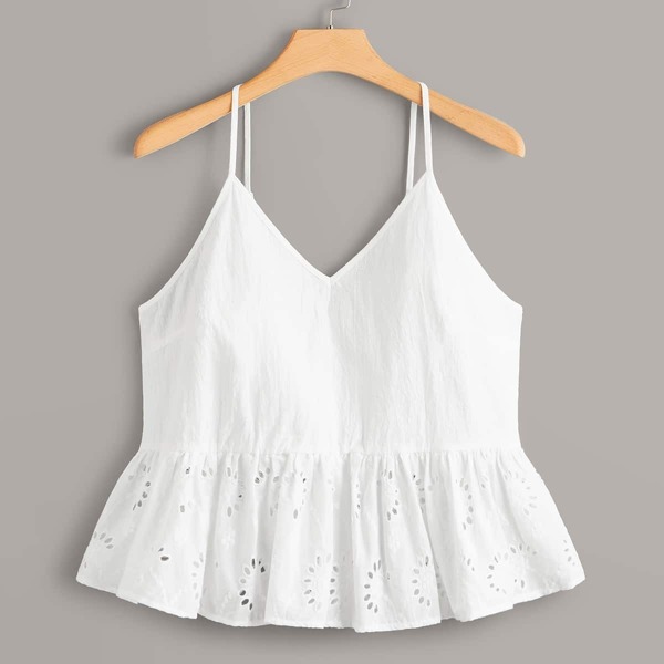 

Plus Schiffy Ruffle Hem Cami Top, White