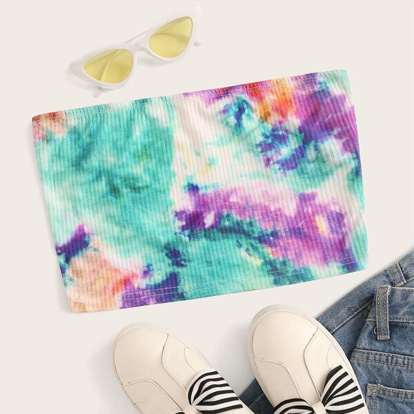 

Rib-knit Tie Dye Tube Crop Top