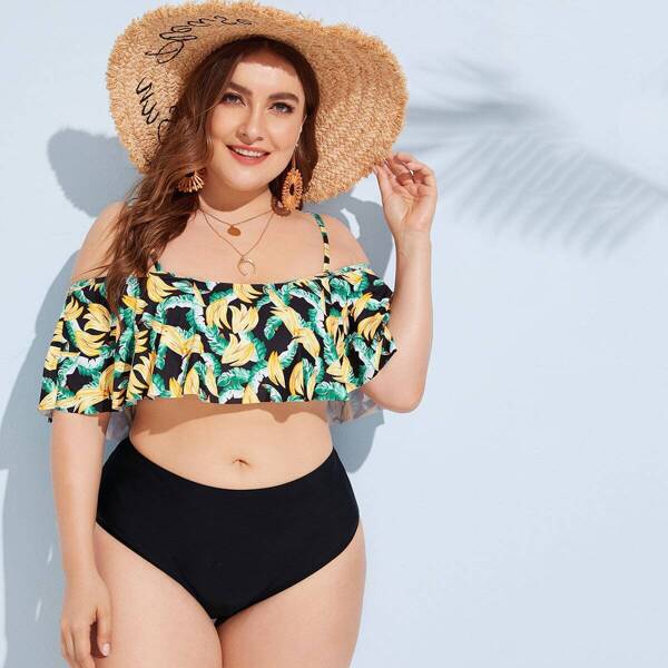 

Plus Tropical Flounce Bikini Set, Multicolor