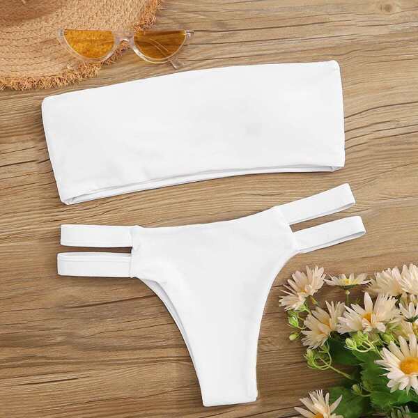 

Bandeau With Cut Out Bikini Set, White