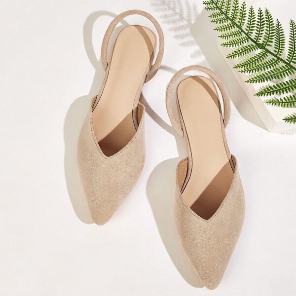 

Point Toe Slingback Suede Flats, Beige