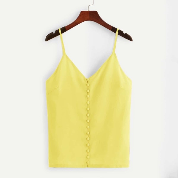 

Solid Button Detail Chiffon Cami Top