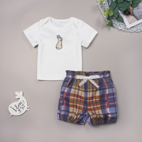 

Baby Girl Rabbit Print Tee & Plaid Shorts