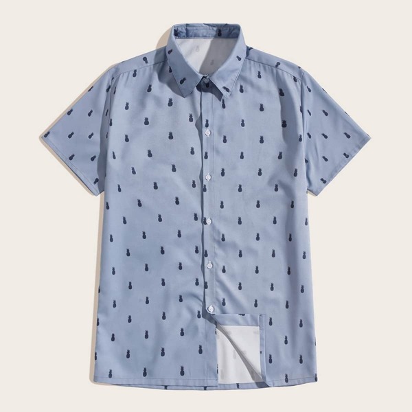 

Men Pineapple Print Single Breasted Shirt