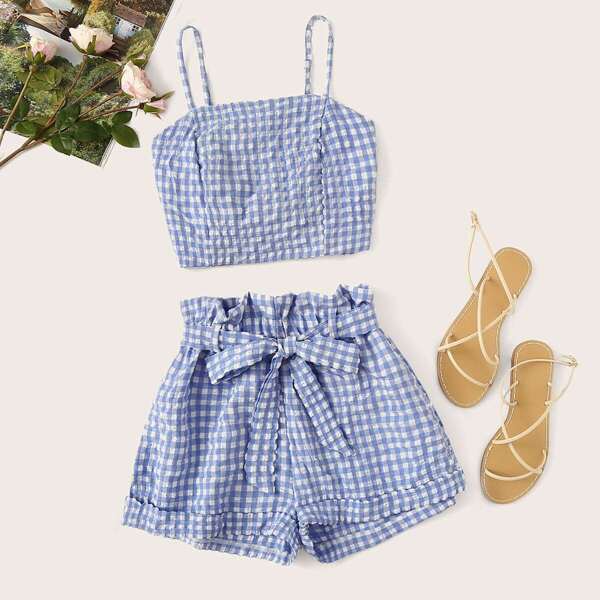 

Gingham Shirred Cami Top & Shorts
