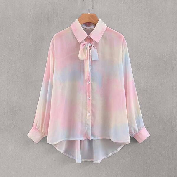 

Tie Dye Dip Hem Chiffon Blouse