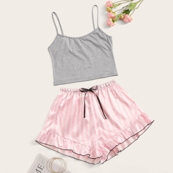 

Cami Top With Satin Striped Shorts PJ Set