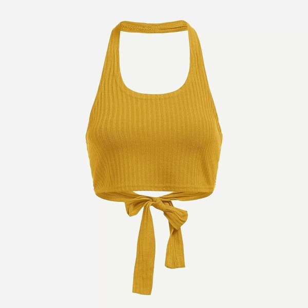 

Plus Knot Hem Ribbed Halter Top, Yellow