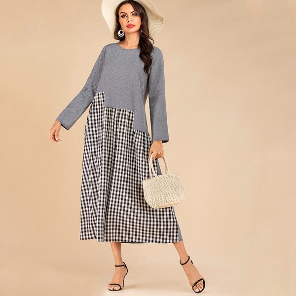 

Gingham Contrast Longline Dress, Multicolor