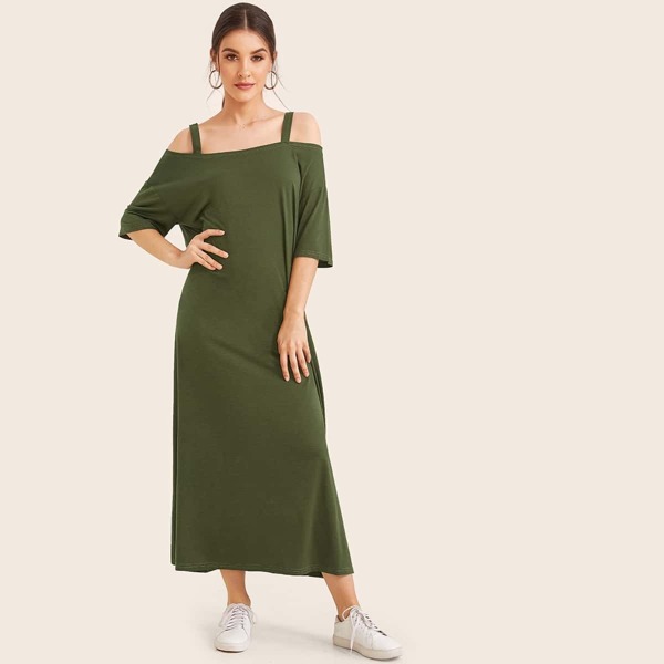

Army Green Cold Shoulder Slip Dress