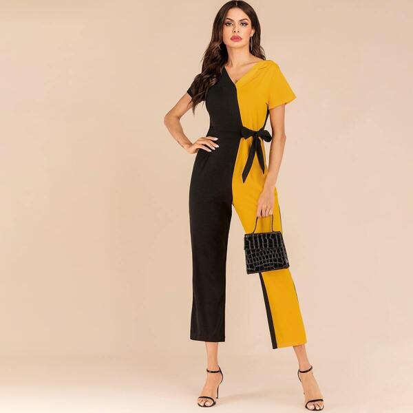 

Color Block Tie Side Spliced Jumpsuit