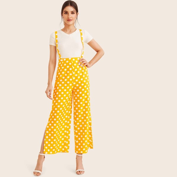 

Polka Dot Split Side Wide Leg Pants