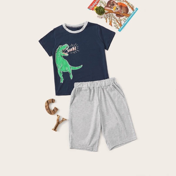 

Boys Dinosaur & Letter Print Pajama Set