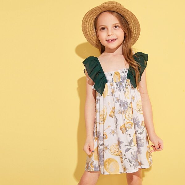 

Toddler Girls Ruffle Trim Shirred Dress, Multicolor