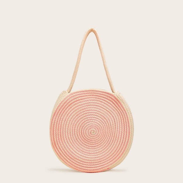 

Two Tone Round Paper Straw Tote Bag, Multicolor