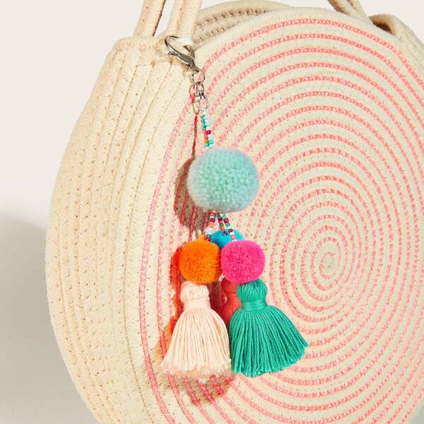 

Fringe & Pompom Bag Accessory, Multicolor