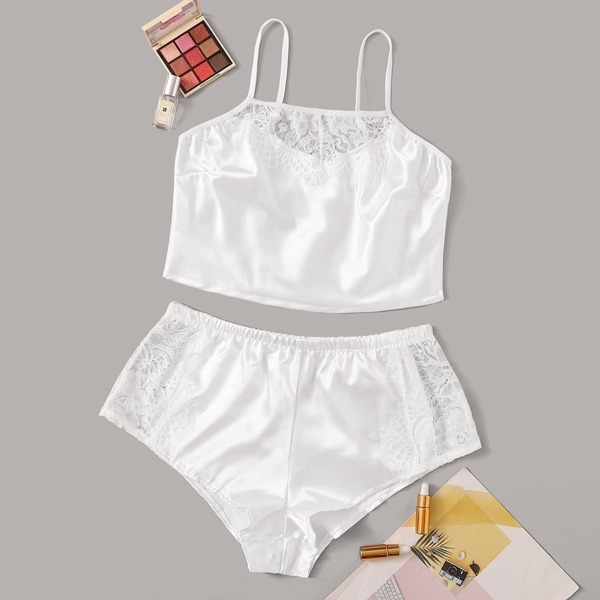 

Floral Lace Satin Lingerie Set