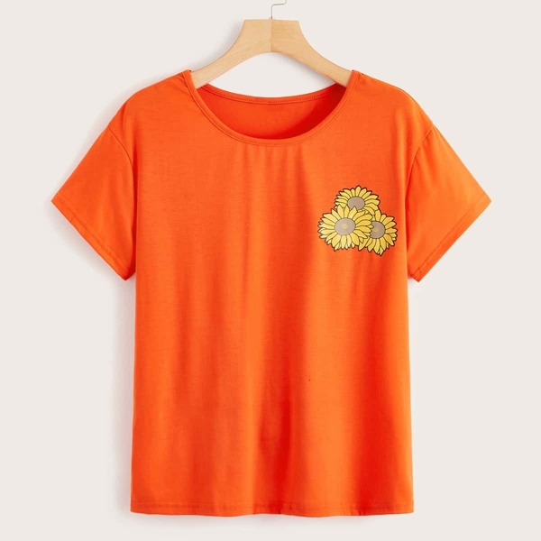 

Neon Orange Sunflower Print Tee