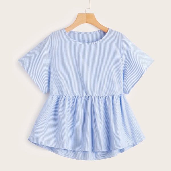 

Striped High Low Peplum Blouse, Blue
