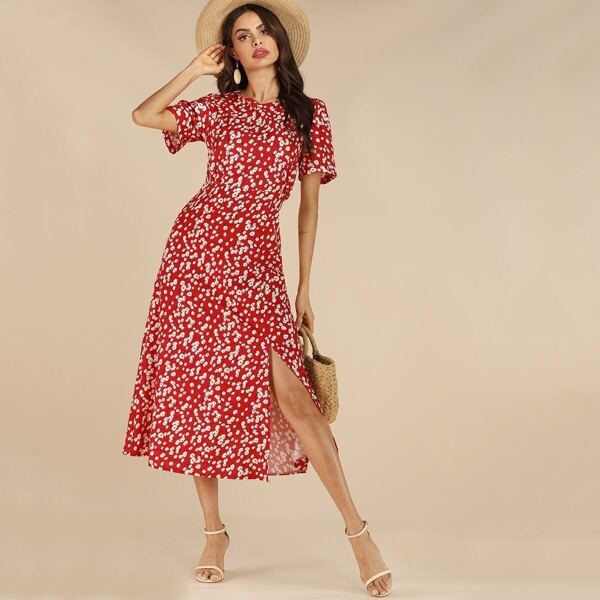 

Ditsy Floral Shirred Waist Split Dress, Multicolor