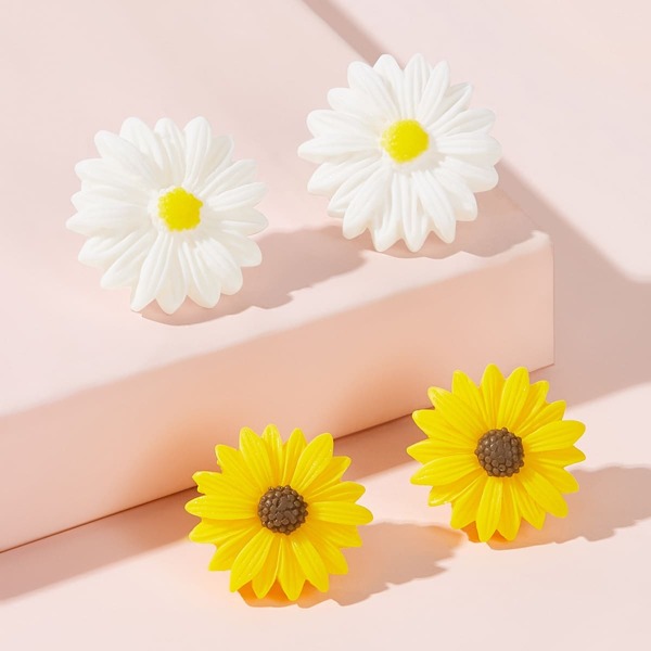

Daisy Shaped Stud Earrings 2pairs, Multicolor