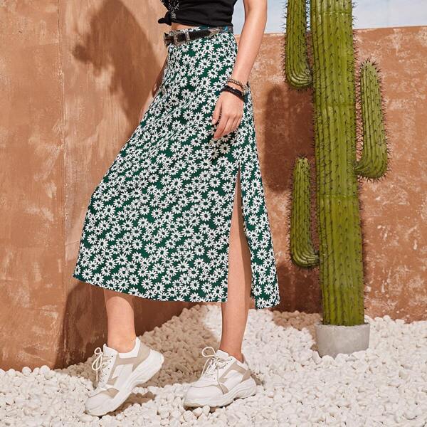

Ditsy Floral Print Split Side Skirt