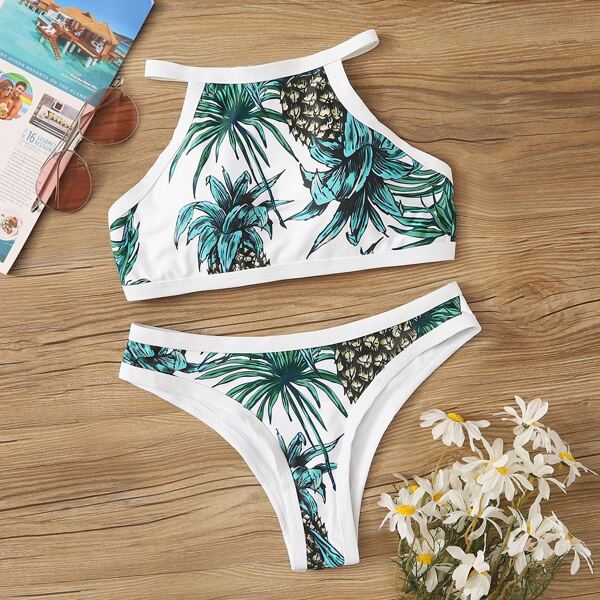 

Pineapple Print Halter Top With Cheeky Bikini
