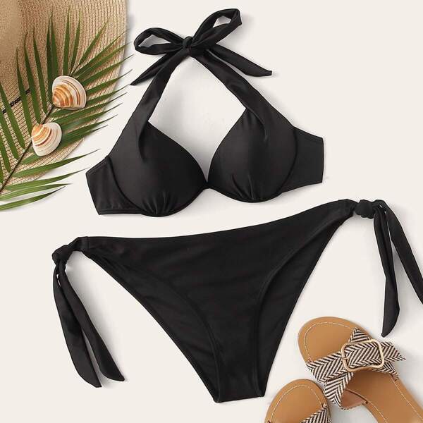 

Halter Top With Tie Side Bikini Set