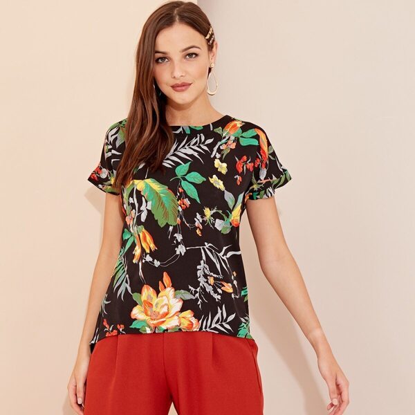 

Plant Print High Low Hem Top