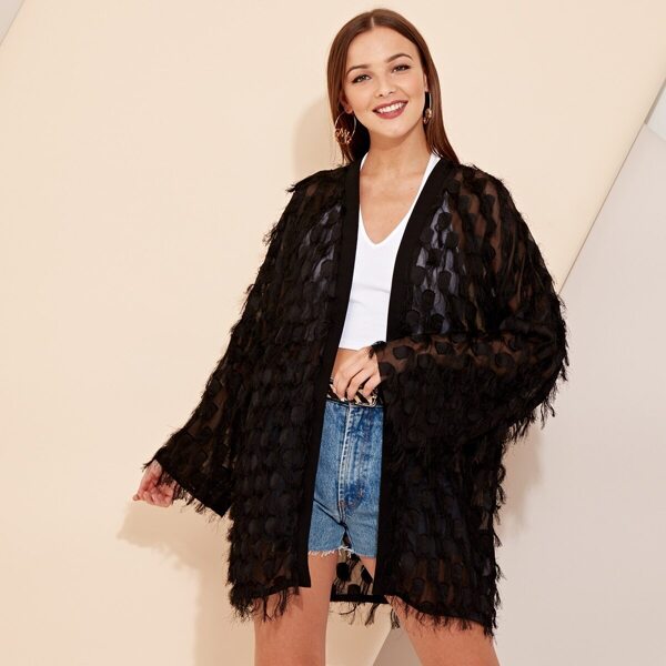

Open Front Fringe Semi Sheer Kimono