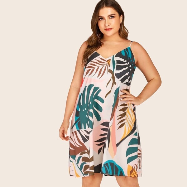 

Plus Palm Tree Print Midi Cami Dress
