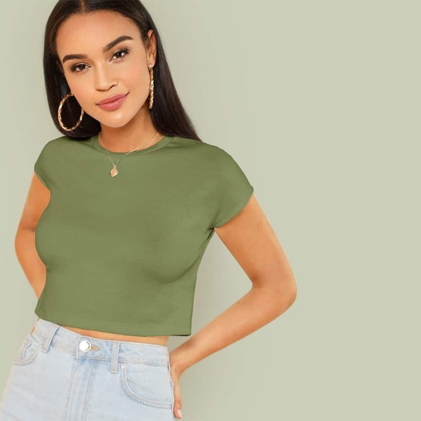 

Solid Form Fitted Top, Army green