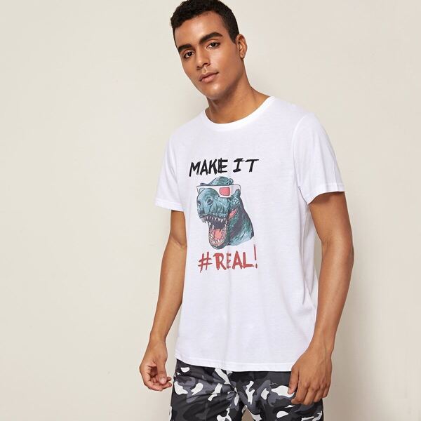 Men Letter & Dinosaur Print Tee