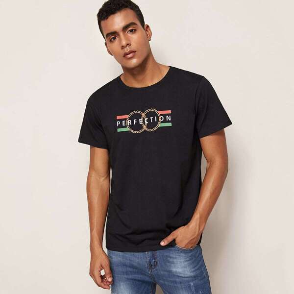 

Men Letter & Chain Print Tee