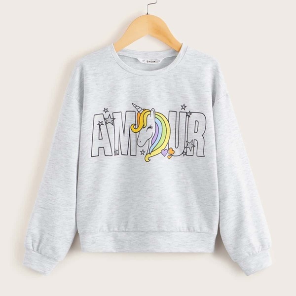 

Girls Unicorn And Letter Sweatshirt, Grey