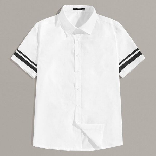

Men Button Up Striped Sleeve Shirt