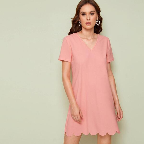 

Solid Scallop Hem Dress