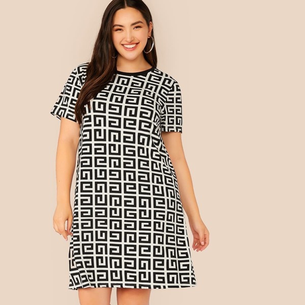 

Plus Greek Fret Print Dress