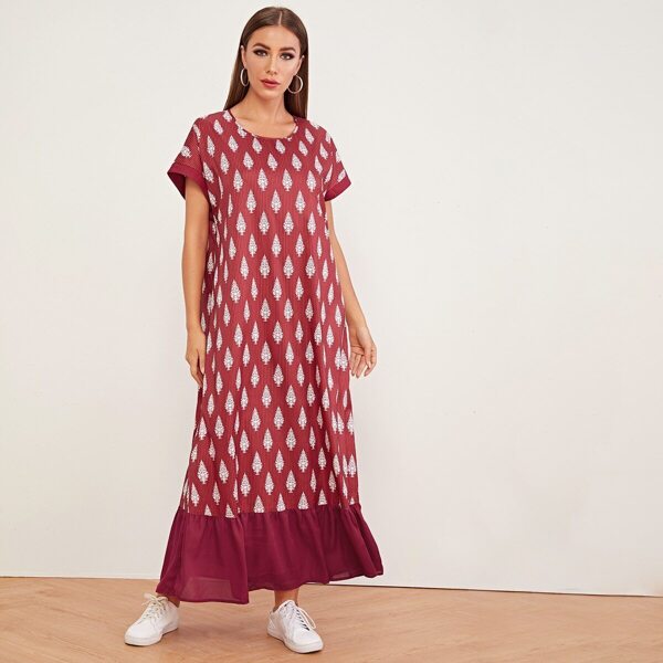 

Tribal Print Ruffle Hem Dress, Multicolor