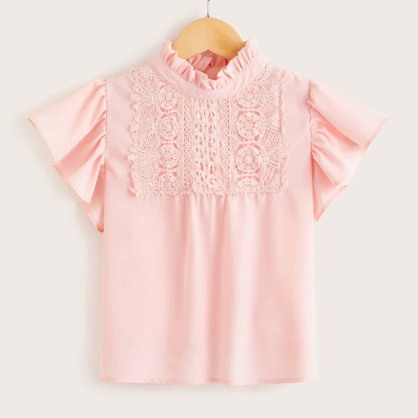 

Girls Frilled Neck Guipure Lace Patched Top