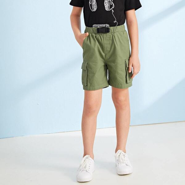 

Boys Flap Pocket Push Buckle Waist Shorts, Army green