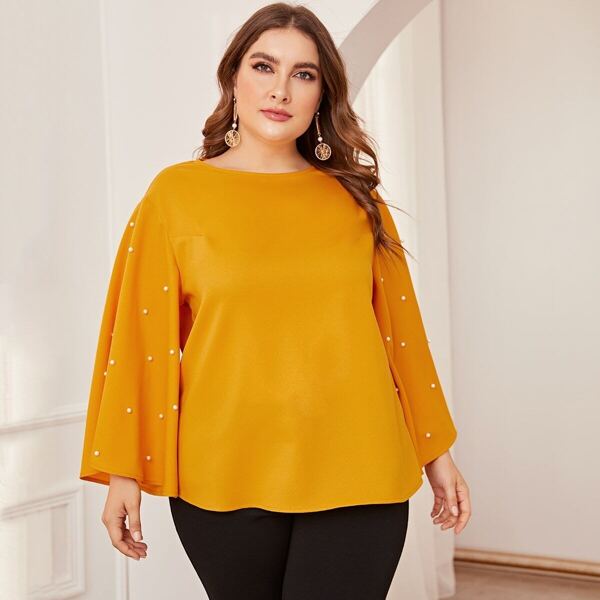 

Plus Pearl Beaded Exaggerate Bell Sleeve Top