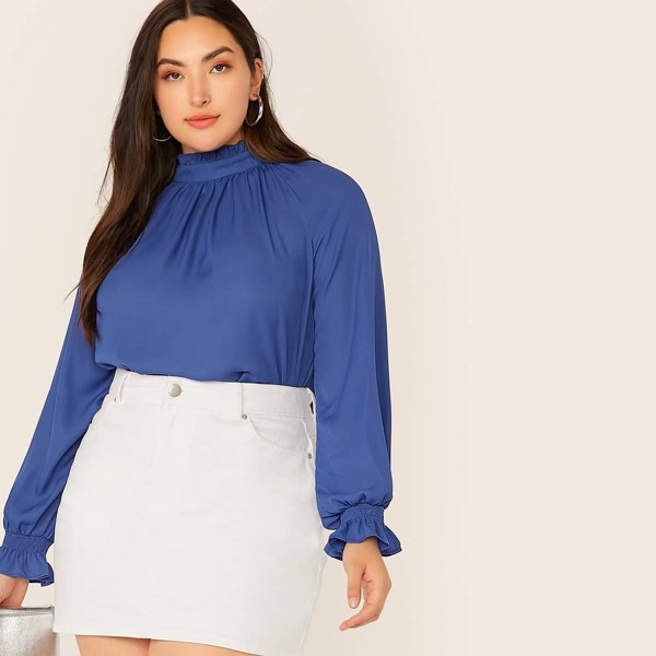 

Plus Mock-Neck Gathered Detail Raglan Sleeve Top