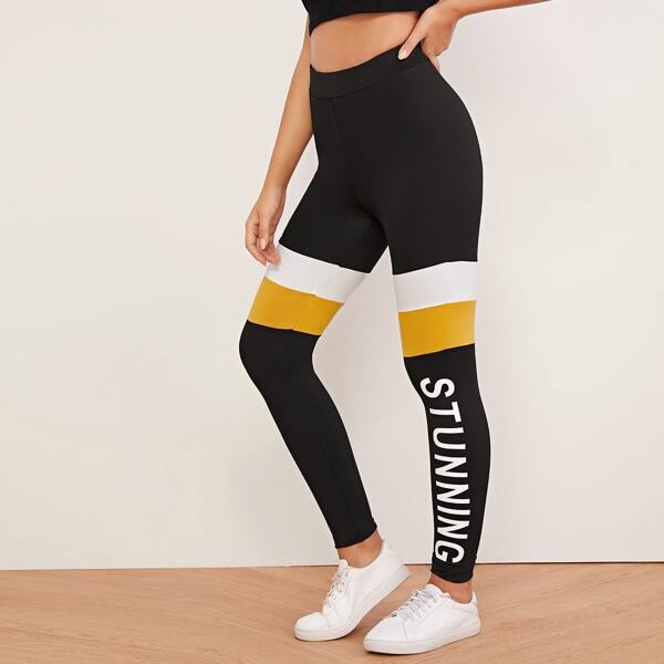 

Colorblock Letter Print Leggings